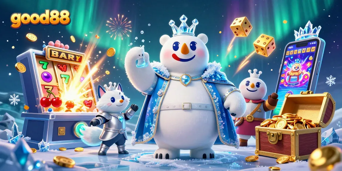 Join the excitement with good88 as the ice king polar bear and snow fox uncover jackpots in this thrilling casino scene.