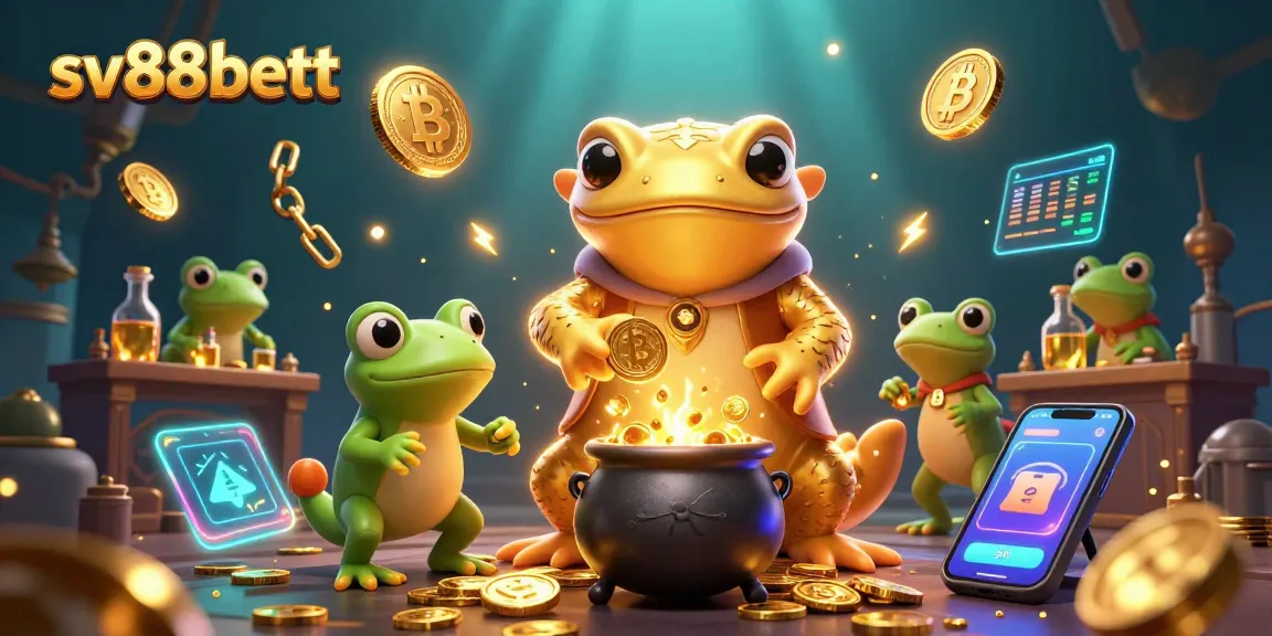 Engage in sv88bett gaming with a vibrant scene featuring alchemists and digital currency.