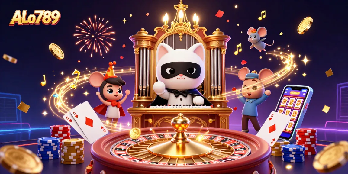 Experience the thrill of ALo789 with dynamic casino elements and colorful characters celebrating winning moments.