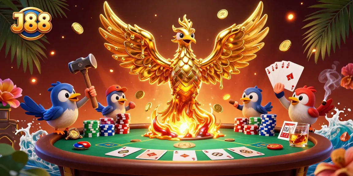 Engage with exciting games at J88, featuring a dynamic scene of melting gold and casinos.