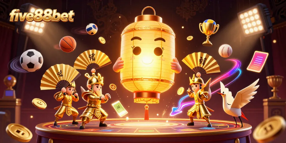 Experience the excitement of five88bet with a vivid 3D illustration showcasing vibrant casino elements and characters.