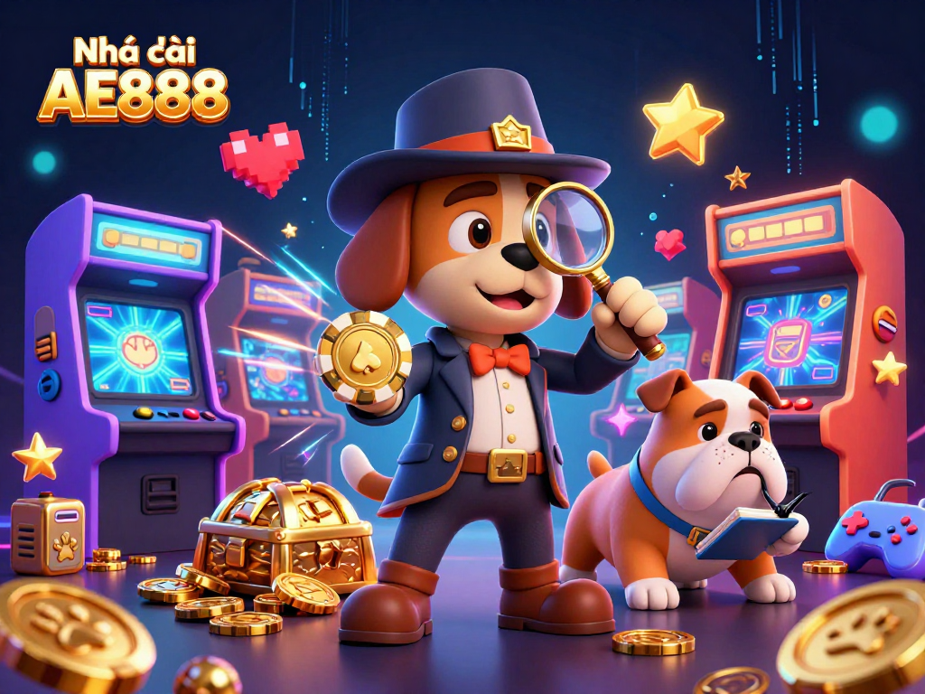 Engage with the vibrant world of Nhà cái AE888 as a detective uncovers clues in a lively casino scene.