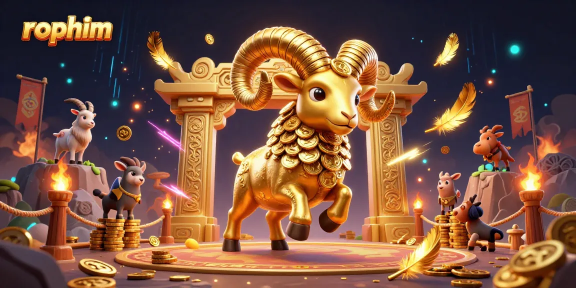 Experience the thrill of rophim with a dynamic scene showcasing a golden ram amidst casino excitement.