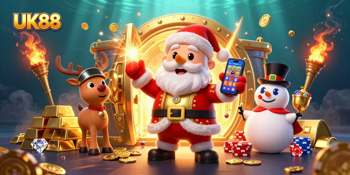 Experience the excitement of UK88 with Santa and friends celebrating jackpot slots.