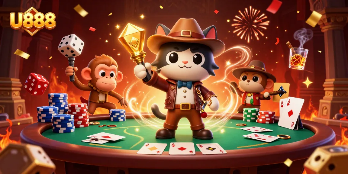 Engage in thrilling casino action with U888's vibrant 3D illustration of an adventurous cat explorer.
