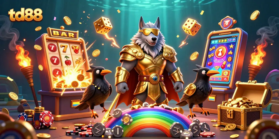 Spin to win with td88 in a vibrant 3D casino scene filled with jackpots and game thrills.