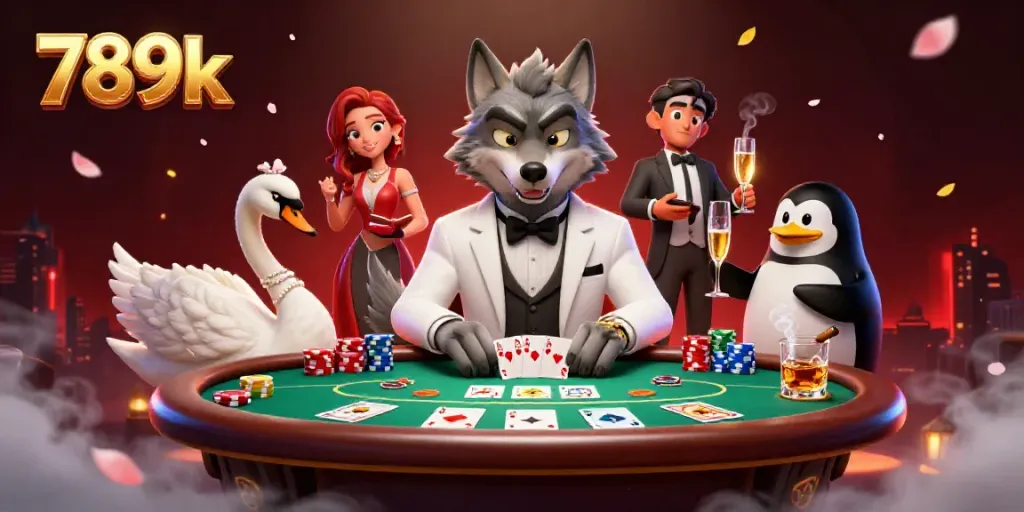 Engage with 789k in stunning casino action featuring a sophisticated wolf and elegant companions.