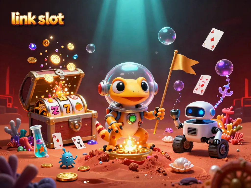Menangkan jackpot dengan link slot yang menarik dalam ilustrasi kasino luar angkasa yang kaya warna.