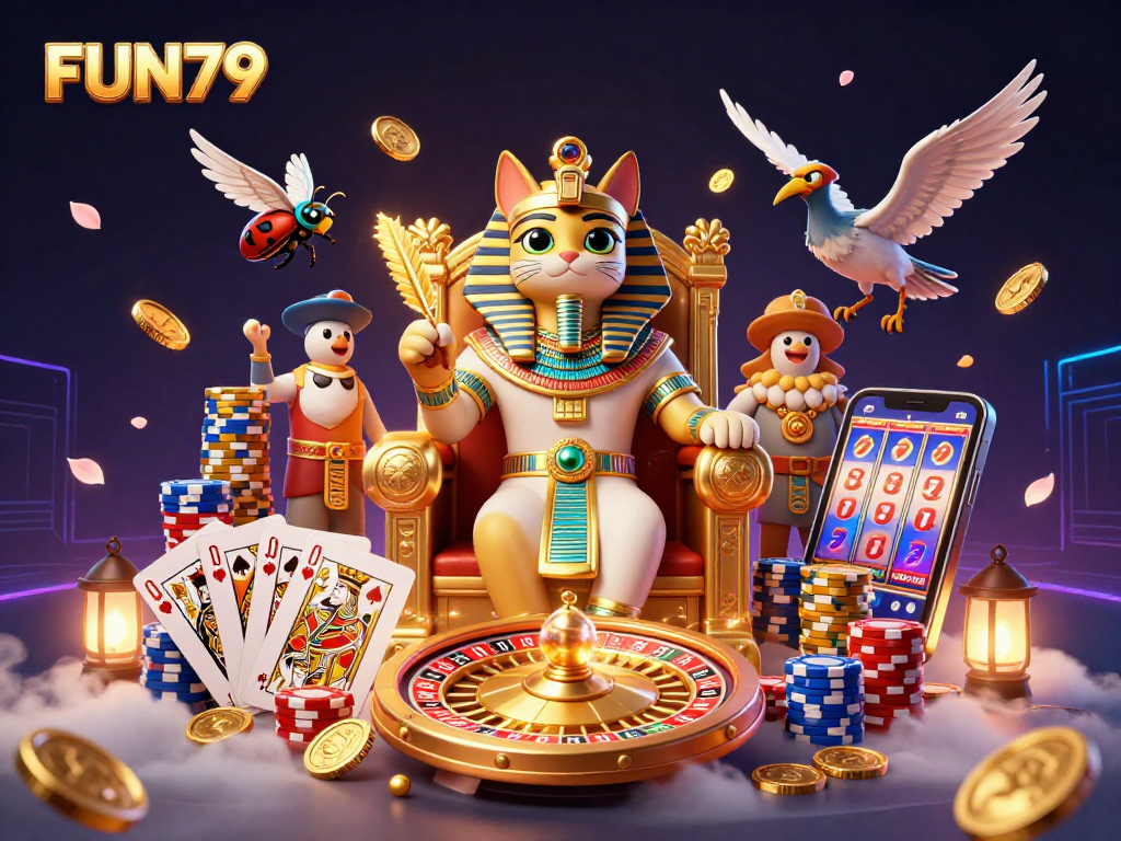 Join the fun at FUN79 with our captivating 3D casino illustration, showcasing exhilarating gaming elements.