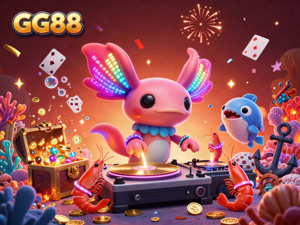 Experience the thrilling vibes of GG88 with vibrant underwater gaming elements in a dynamic, lively scene.