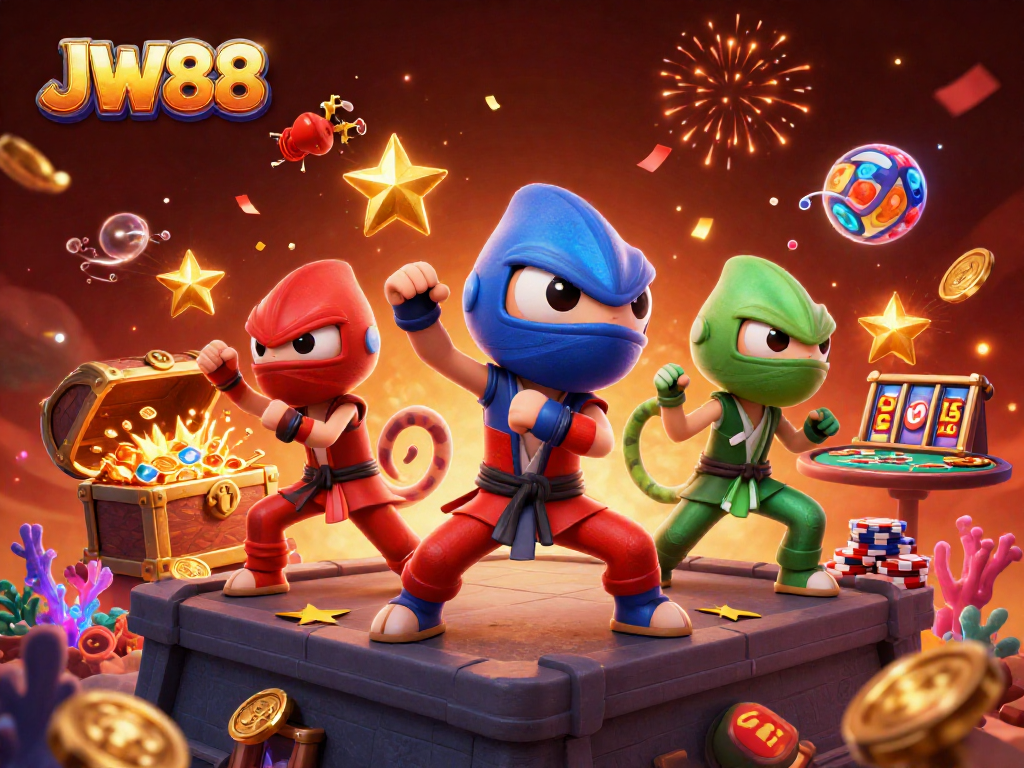 Experience thrilling gameplay with JW88 as chameleon ninjas battle amidst explosive treasures.
