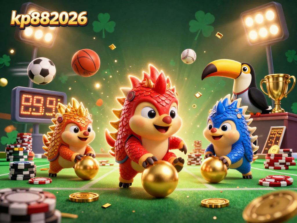 Engage with kp882026 through animated pangolins bowling poker chips amidst exciting sports elements.