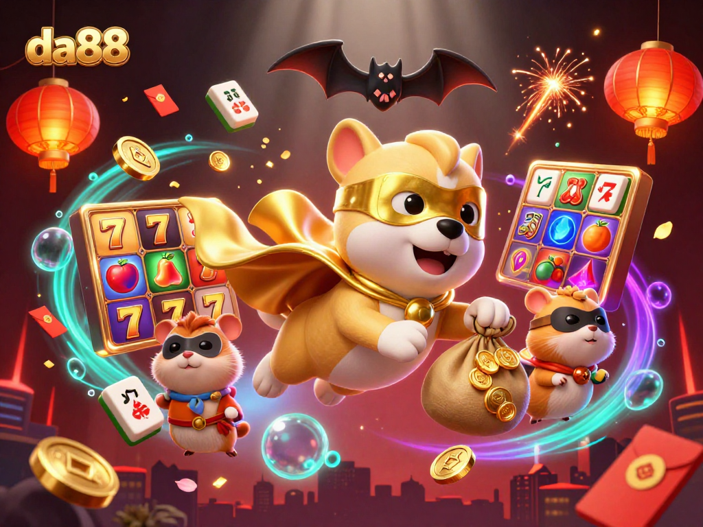 Bet on da88 with animated characters and vibrant casino elements in a rich 3D scene.