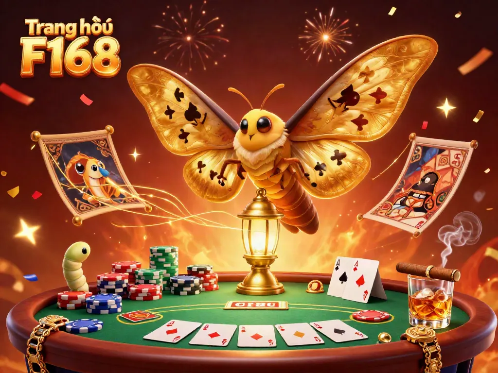 Experience the vibrant world of Trang chủ F168 where the majestic atlas moth symbolizes winning in an enchanting casino scene.