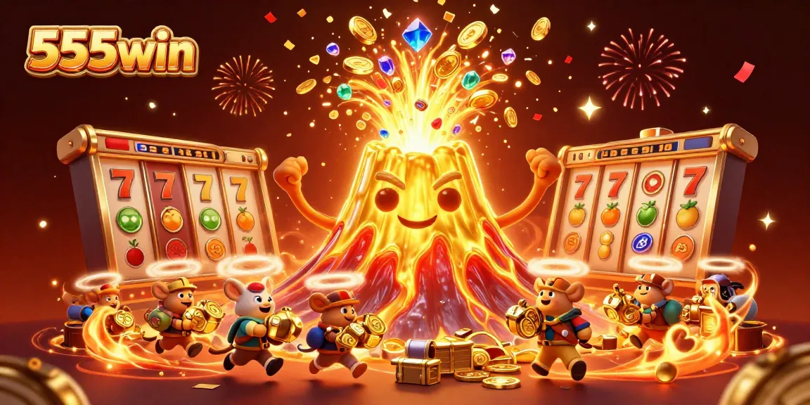 Experience the excitement of winning with 555win in this vibrant and dynamic casino illustration.