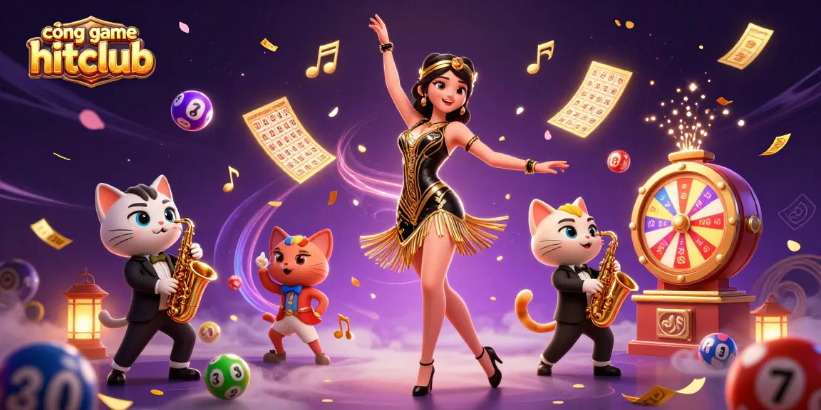Engage with cổng game hitclub featuring vibrant characters celebrating over dynamic casino elements.