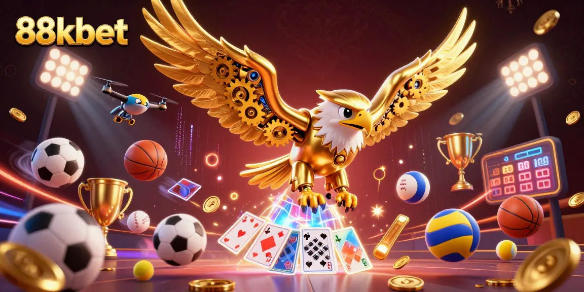 Experience thrilling action with 88kbet's exciting casino games featuring a golden eagle and holographic elements.