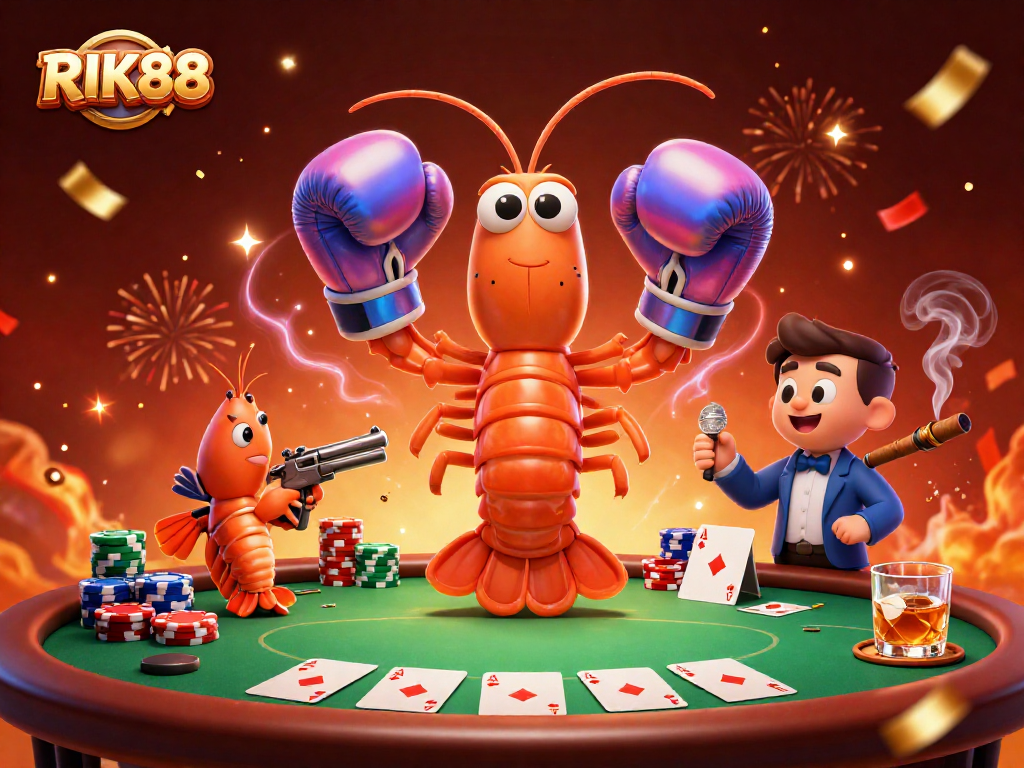 Win big at RIK88 with vibrant poker action, featuring colorful chips and characters.