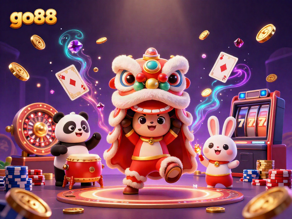Experience the excitement of go88 with vibrant characters and captivating casino visuals in this stunning illustration.