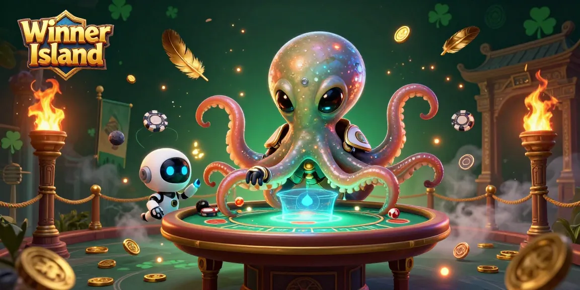 Winner Island captivates with vibrant 3D illustration showcasing poker excitement amidst swirling gold particles.