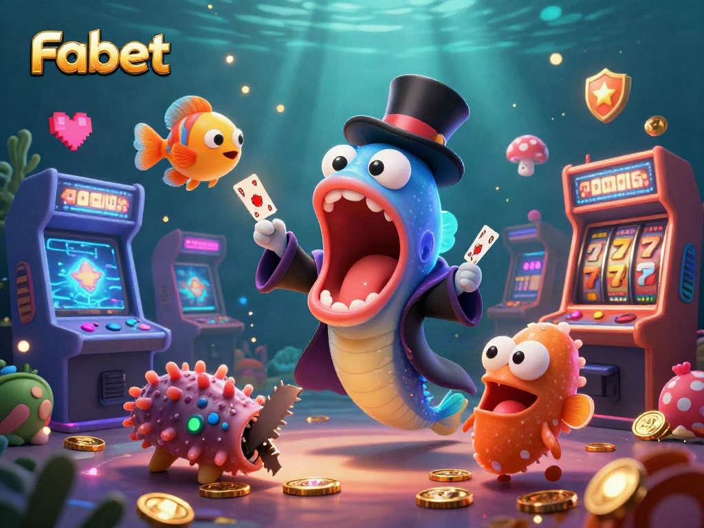 Engage in thrilling Fabet gaming with deep-sea creatures performing magic tricks, casino elements galore.