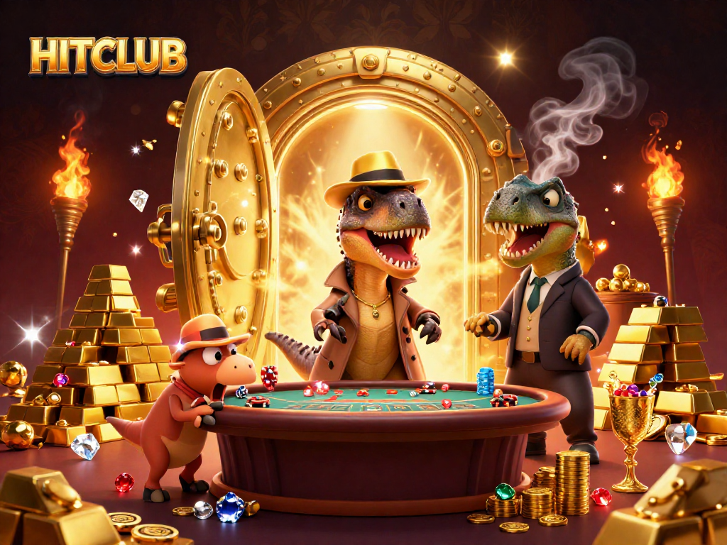 Engage with HITCLUB's exhilarating gaming experience featuring a whimsical casino scene.