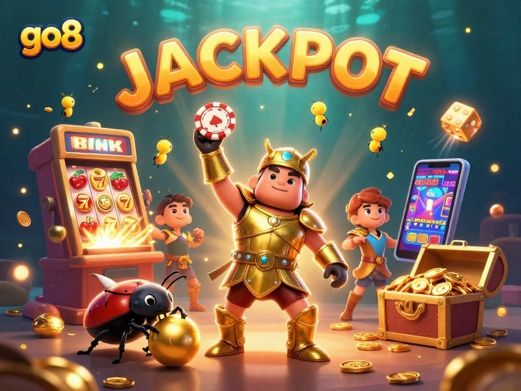 Play quickly at go8 with the hercules beetle championing jackpots in this vibrant casino scene.