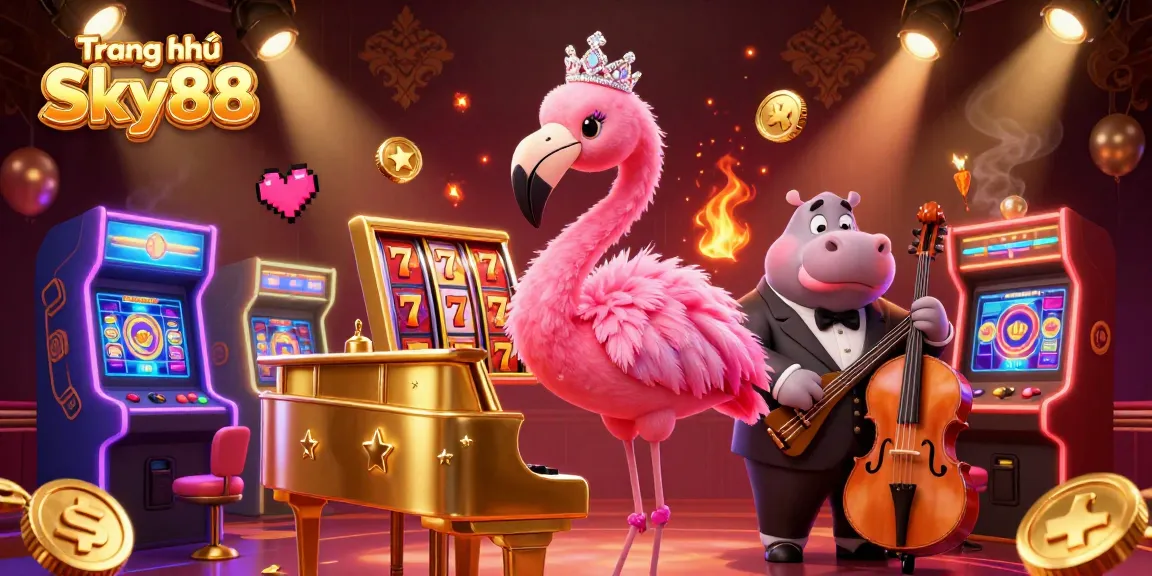 Engage in thrilling gameplay at Trang chủ Sky88 with vibrant casino elements and characters, showcasing slot excitement.