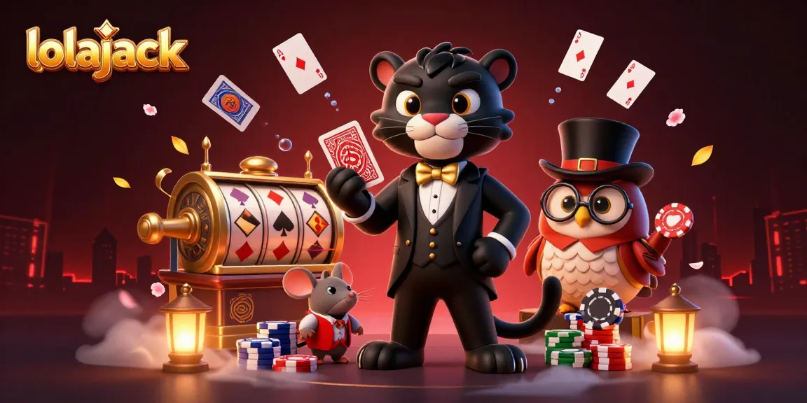 Experience the thrill of lolajack casino with a cartoon panther and owl in a vibrant gaming scene.