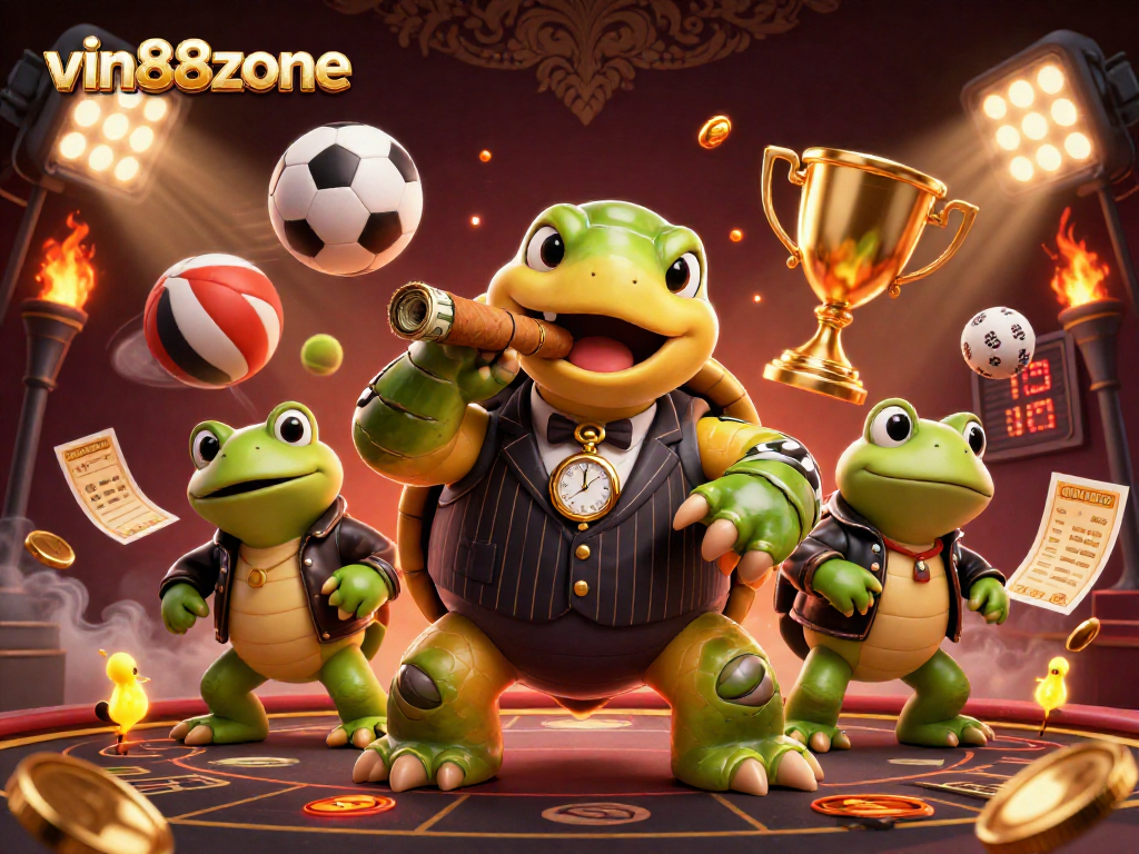 Experience thrilling sports betting action at vin88zone with vibrant characters and dynamic casino elements.