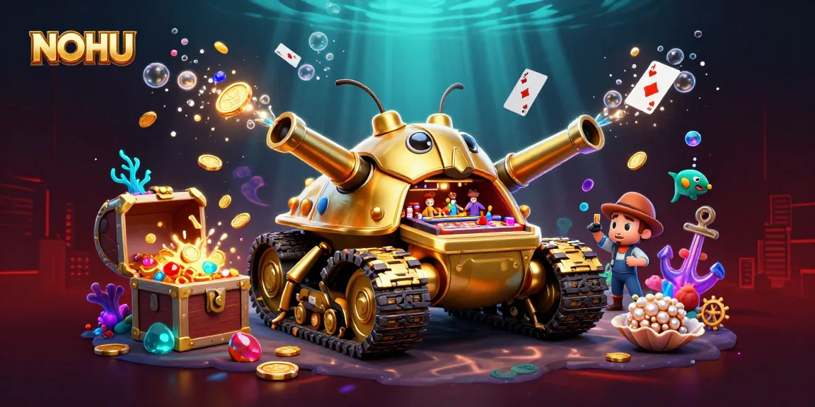 Experience the thrill of NOHU with a vibrant 3D casino scene featuring a massive golden beetle tank.
