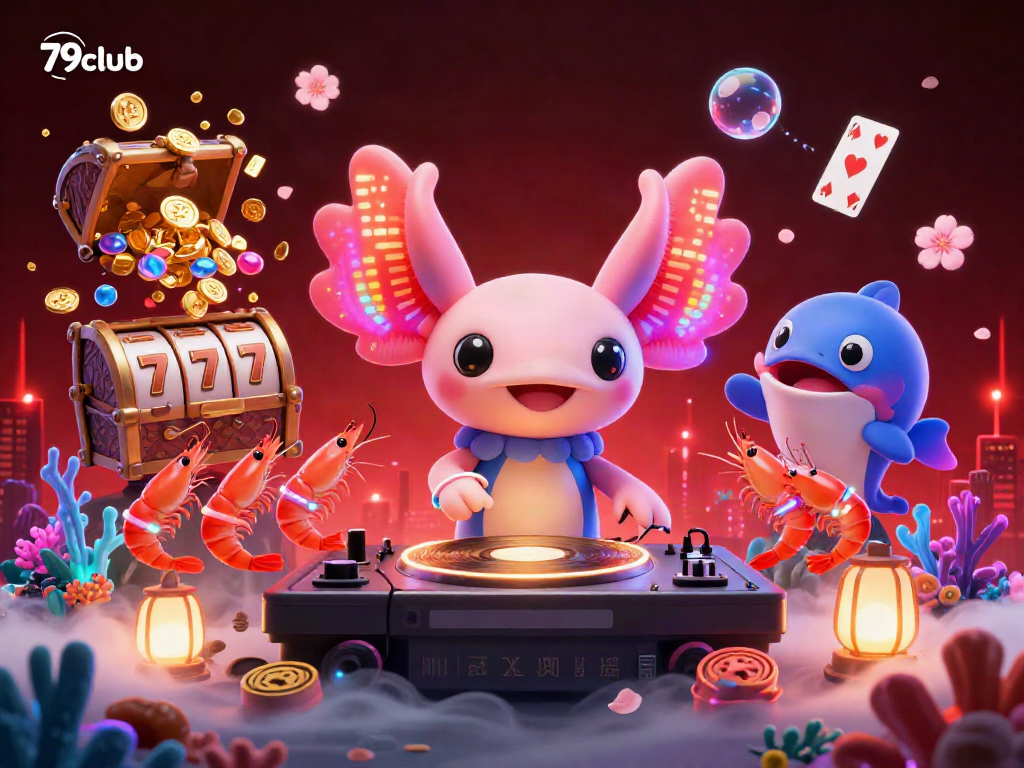 Experience exciting gaming at 79club with a vibrant underwater casino scene showcasing the action of slots and card games.