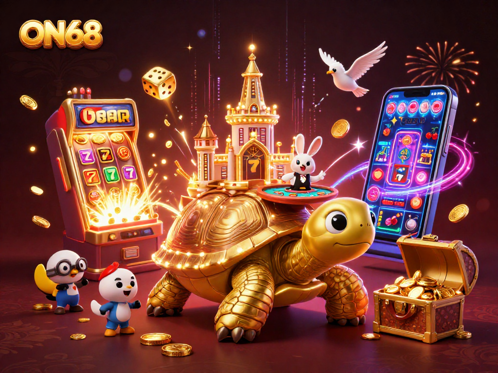 Experience ultimate excitement at ON68 with a golden tortoise casino, rabbit dealer, and jackpot bursts!