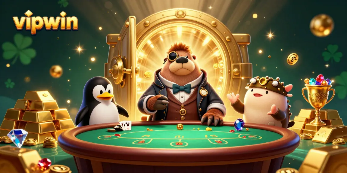 Engage in poker at vipwin with a jolly walrus, sophisticated dealer, and a bluffing pufferfish!