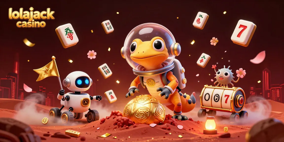 Engage with lolajack casino's vibrant atmosphere featuring a Martian gecko discovering a hidden treasure.