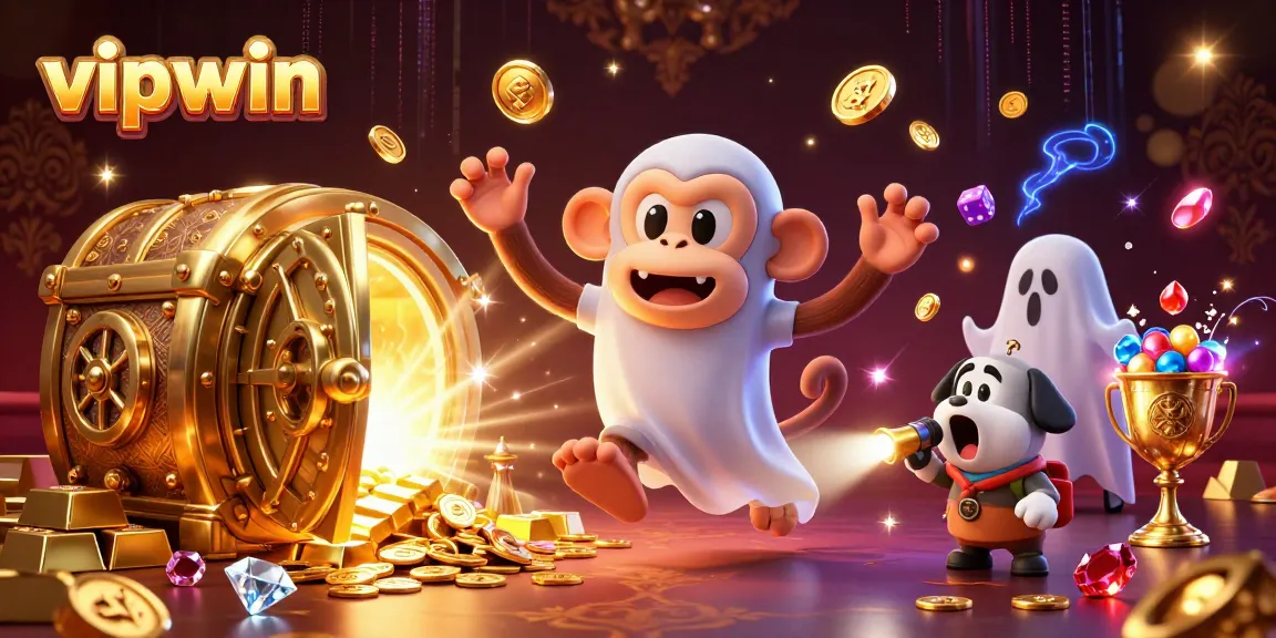 Discover vipwin's vibrant casino magic, where a playful poltergeist monkey juggles treasures.