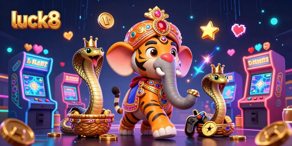 Experience luck8's exhilarating world of gaming with the vibrant 3D casino illustration featuring unique elements.