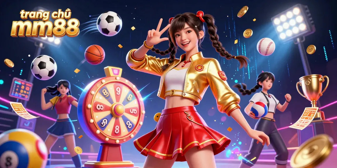 Engage with the vibrant world of trang chủ mm88 featuring an energetic Asian woman celebrating wins amidst colorful elements.
