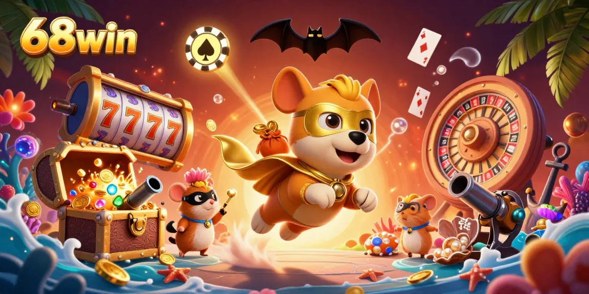 Engage in thrilling gaming action at 68win with vibrant characters and exciting casino elements.