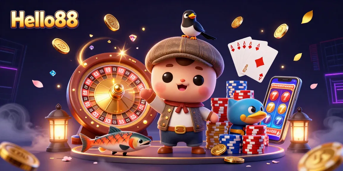 Experience thrilling gameplay at Hello88 with vibrant characters and dynamic casino elements.