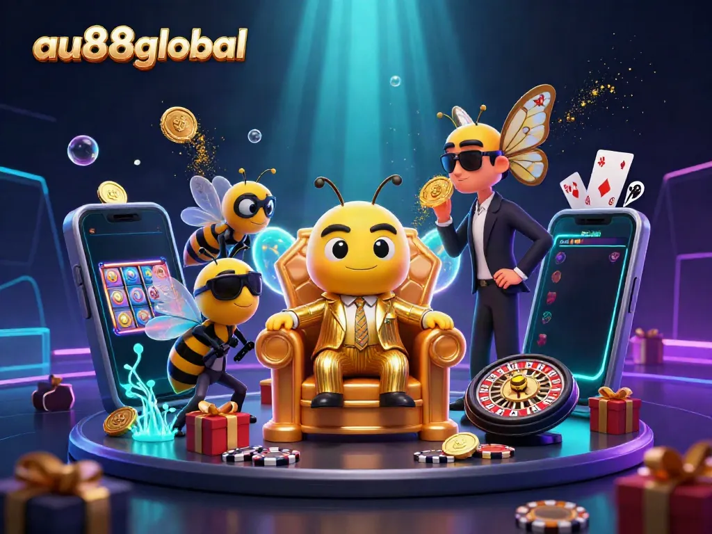 Experience the excitement of winning with au88global's dynamic casino scene featuring engaging characters and rich game elements.