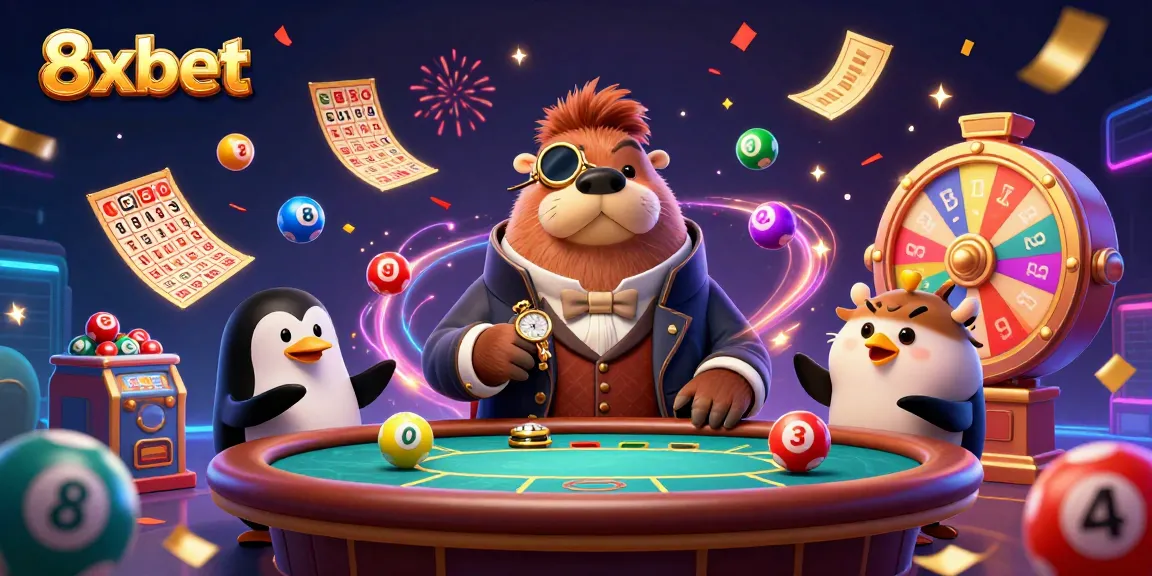 Experience the thrill of games as 8xbet brings together playful characters in this vibrant casino scene.