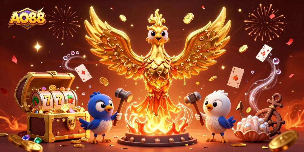 Experience thrilling slots action with AO88, featuring a molten phoenix and dynamic treasure elements.