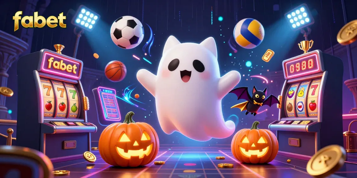 Engage with fabet's vibrant haunted casino scene featuring a ghost cat and glowing elements.