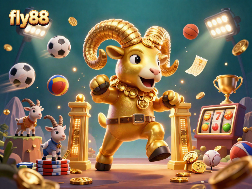 Experience high-energy action in the fly88 gaming realm with golden characters and dynamic sports elements.
