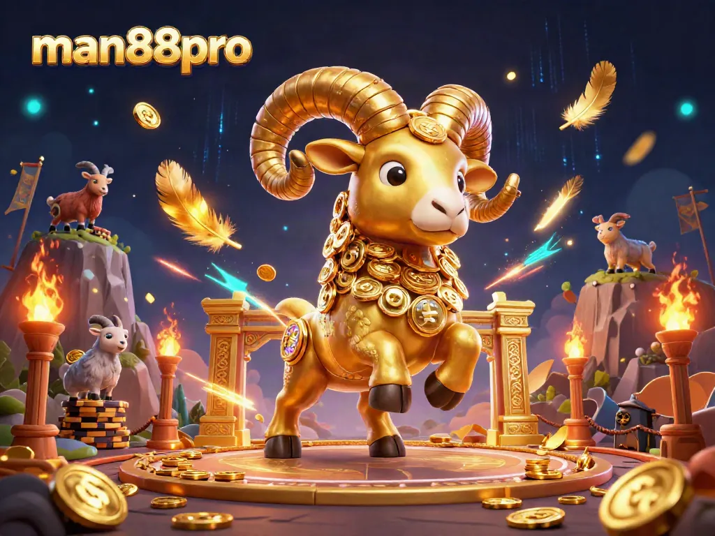 Experience the excitement of man88pro with a dynamic 3D casino scene featuring a golden ram and energetic atmosphere.