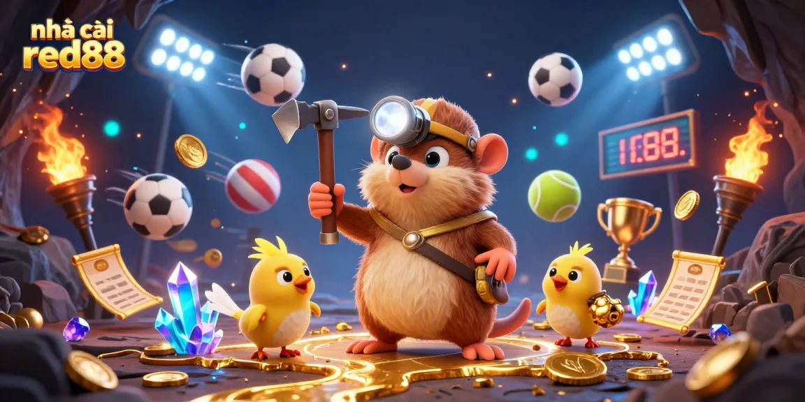 Experience thrilling gameplay at nhà cái red88 with dynamic sports elements and treasure hunter visuals.
