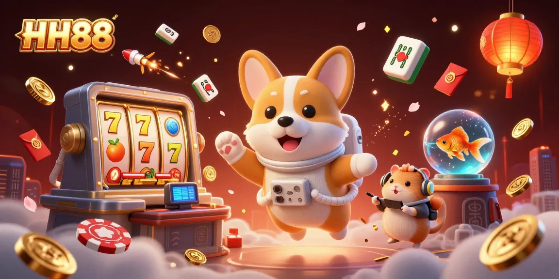 Engage with HH88 in this rich casino space, featuring dynamic games and floating treasures.