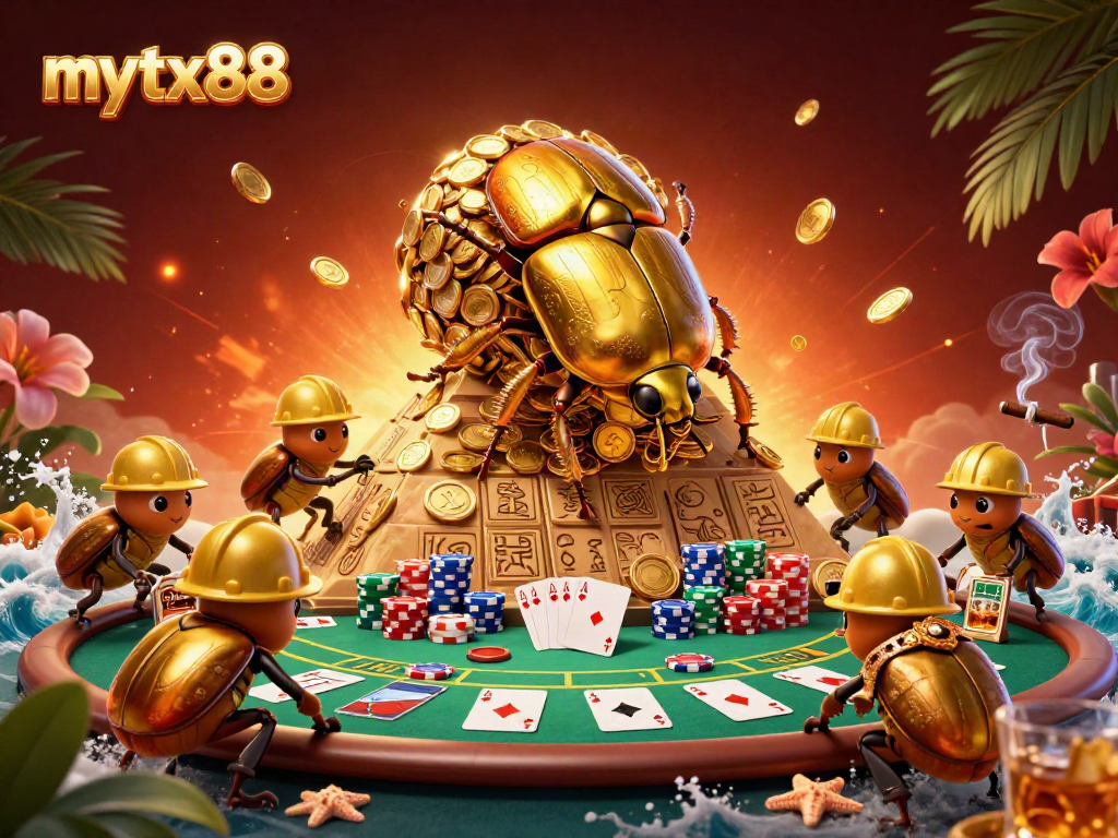 Engage with mytx88's thrilling gaming experience through a vibrant illustration featuring casino elements.