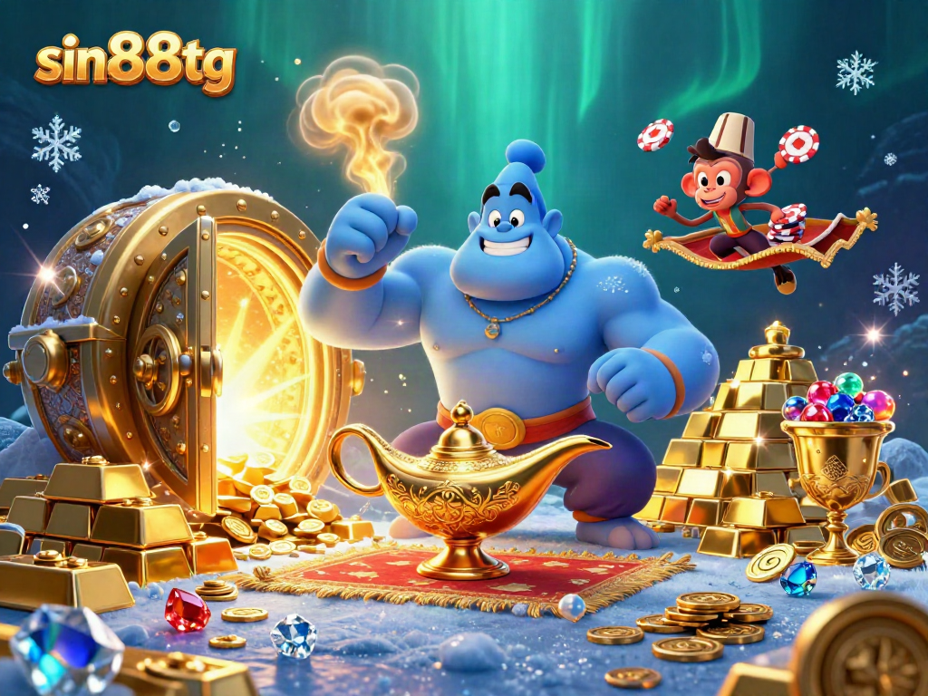 Experience thrilling adventures at sin88tg with a genie and poker chip-loaded carpet in a dazzling treasure vault.